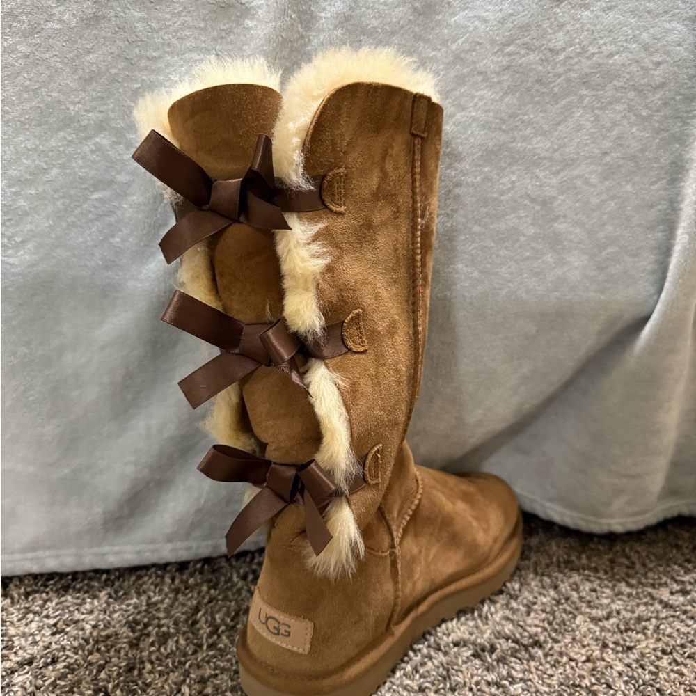 UGG Brown Tall Boots with Fur Trim